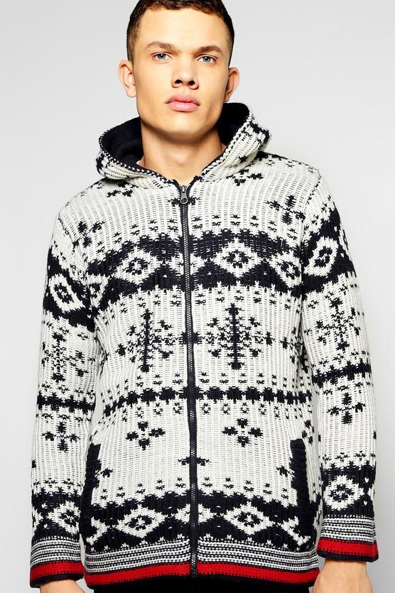Chunky Knitted Snowflake Hooded Jacket